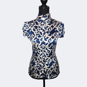 Y2k Bebe Blue and White Silk Top !